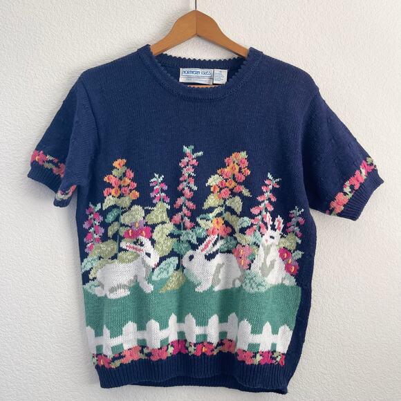 Northern Isles Sweaters - Vintage Northern Isles Hand Embroidered Bunny Sweater M – Cottagecore 90s